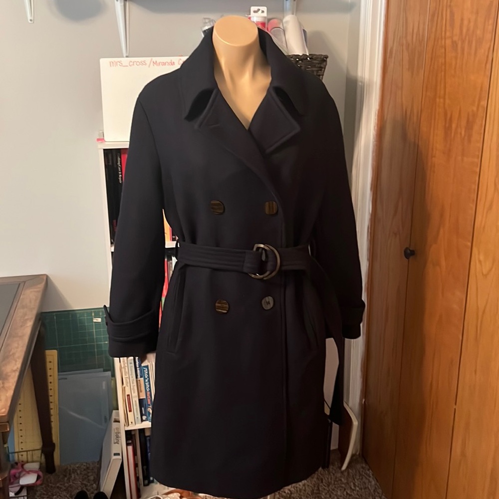 Mango long navy wool pea coat
